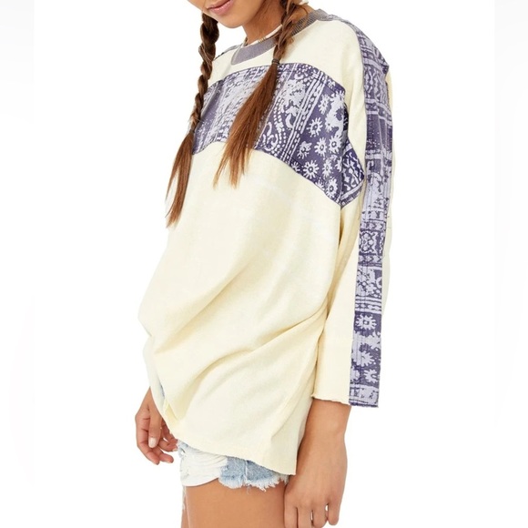 NWT Free People S We the Free Happiness in Bloom Tee in Ecru Combo New $98 Tunic - Picture 4 of 9